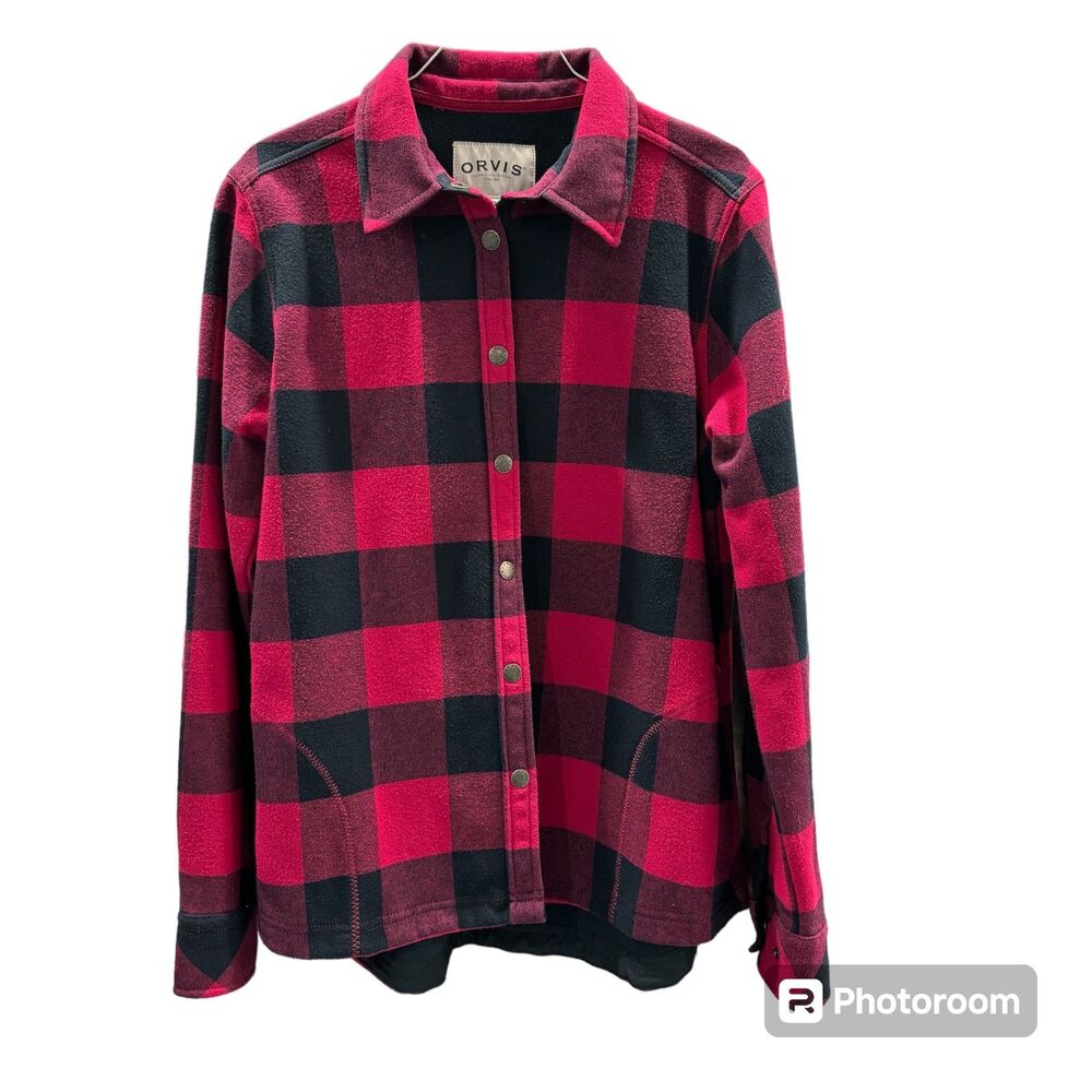 Orvis Pink and Blue Plaid Flannel Button Down Shacket Front Pockets Outerwear